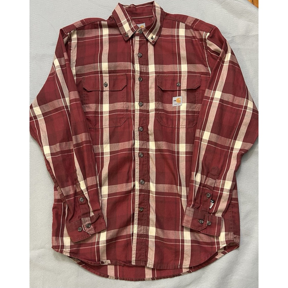Carhartt FR Shirt Mens Medium Red plaid Twill Plaid Flame Resistant Workwear Top
